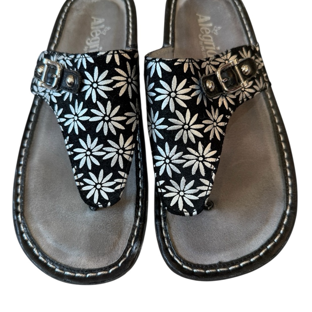 Alegria Black and White Daisy Sandals
